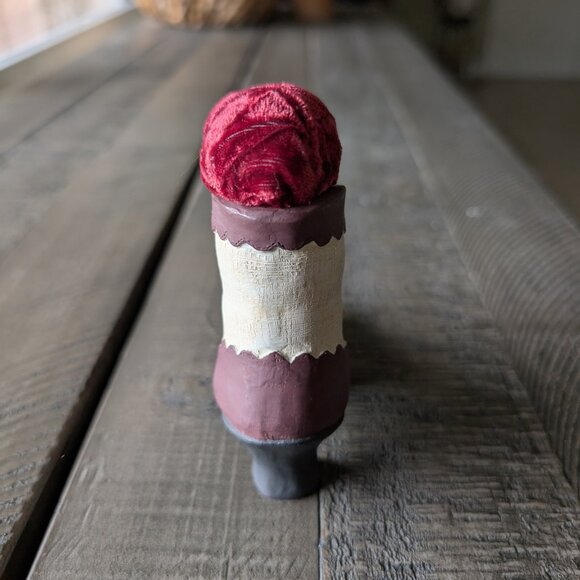 Vintage Miniature Shoe Boot Figurines Resin Victorian Bow Velvet Pin Cushion - Picture 3 of 5